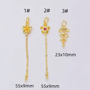 18k vergulde bloem en olijfblad hangers met lange ketting en parelzetting set