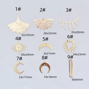 Set mit 9 14k vergoldeten gebürsteten Metallanhängern in Mond- und Sonnenform für DIY-Schmuck