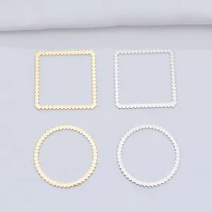 14K gold plated wavy geometric earring charms in square and round shapes for DIY jewelry