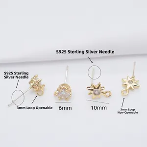 14K vergoldete S925 Silber Stern und Krone Ohrringe mit Öse für DIY Schmuckdesign
