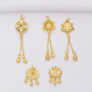 Ancient gold style lotus and coin charms with tassels for DIY jewelry making