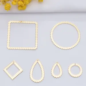 DIY Jewelry Making Copper Pendants 14k Gold Plated Wavy Edge Geometric Square Round Teardrop Charms For Handmade Earrings Necklaces