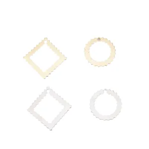 14K gold plated wavy edge square and round metal earring pendants for DIY jewelry