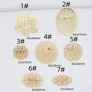 Lot de supports de broche fleur creuse en plaqué or 14K de formes rondes et ovales variées