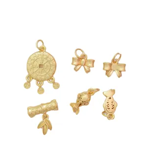 Matte gold Chinese style pendants with lotus and bamboo knot designs for DIY bracelets