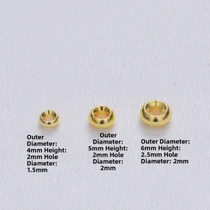 Cuentas espaciadoras cóncavas chapadas en oro 14k de 4mm, 5mm y 6mm para joyería