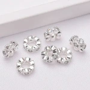 Sparkling silver flower-shaped 14k gold-filled rondelle beads with inlaid zircons for DIY jewelry