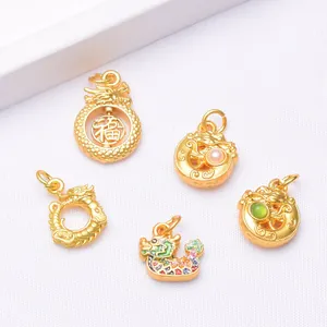 Pendentifs dragon dorés avec perles et détails en émail pour création de bijoux DIY