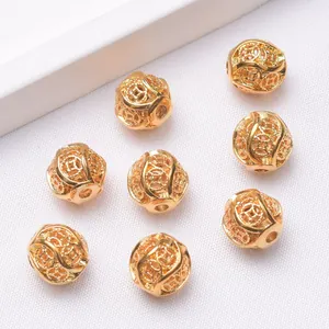 Golden 24k vacuum plated hollow copper coin spacer beads for DIY jewelry making