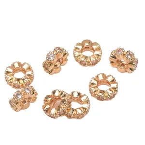 14K gold plated rondelle spacer beads with micro-set cubic zirconia for DIY jewelry making