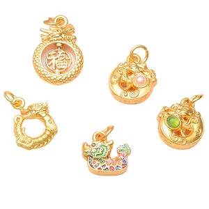 Pendentifs dragon dorés avec pierres et émail pour la création de bijoux DIY