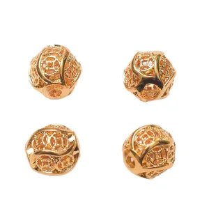 24k gold-plated hollow coin beads for DIY jewelry making featuring intricate patterns