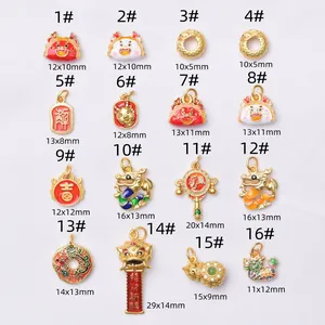 Golden dragon zodiac charms with colorful enamel for Chinese New Year DIY jewelry making