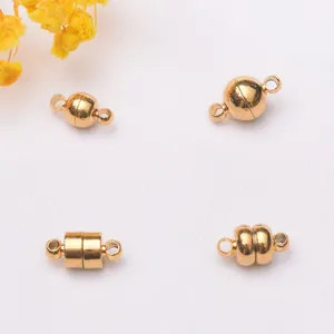 Fermoirs Magnétiques en Cuivre Plaqué Or 24K Sous Vide Connecteurs Sphériques Cylindriques pour Création Bijoux Collier Bracelet
