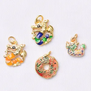 Detailed dragon pendants with enamel craft and gold plating for DIY jewelry making
