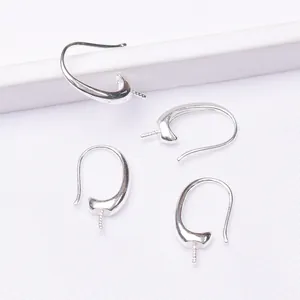 Polished silver DIY earring hooks with peg for half-drilled pearls jewelry making