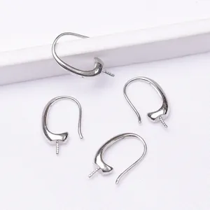 Set of four polished silver earring hooks with spiral pins for DIY pearl jewelry making