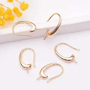 Minimalist 14K Gold Plated Copper Earring Hooks For DIY Jewelry Making With Peg For Half Hole Artificial Pearl Polished Earring Findings Accessories