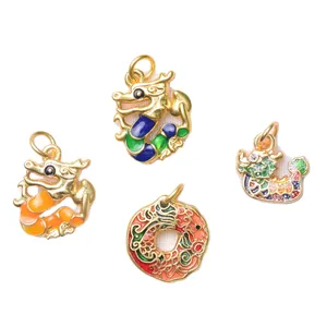 DIY colorful enamel dragon charms with gold plating for handmade bracelets and jewelry