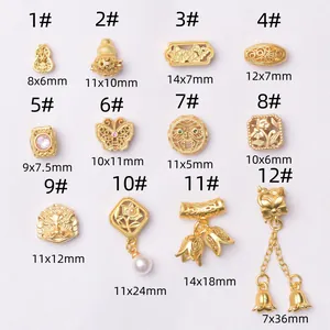 Collection of 12 gold ancient sand gold pendants in butterfly and gourd shapes for jewelry DIY