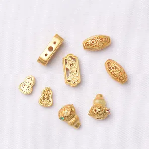 Gold hollow spacer beads and charms set including gourd and floral shapes for DIY jewelry