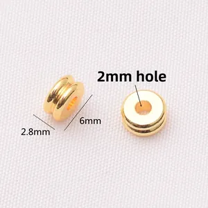 Cuenta espaciadora de doble capa chapada en oro de 18K de 6mm con agujero de 2mm para joyería