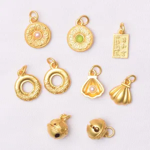 Traditional Chinese style gold plated charms with pearls and emeralds for DIY jewelry making