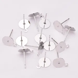 Macro detail of S925 silver earring post with flat pad base and small hanging loop