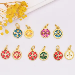 Set of ten colorful enamel religious charms with gold finish for DIY jewelry making