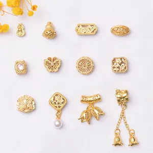 Antique Gold Plated Copper Spacer Beads Hollow Gourd Butterfly Charms For DIY Jewelry Making Accessories Chinese Style Beads