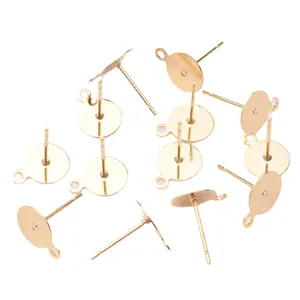 18K gold plated earring studs with flat base and hanging loop for DIY jewelry making