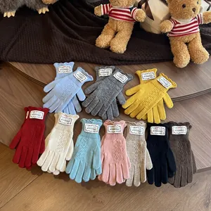 Lace ruffle cuff knitted finger gloves in multiple colors for winter warmth and screen touch