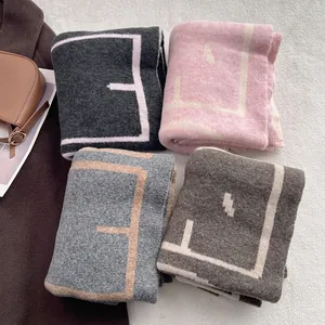 Vintage Geometric Pattern Thick Warm Woven Polyester Wool Blend Scarf Fashion Winter Shawl For Women