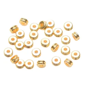 Cuentas espaciadoras redondas planas bañadas en oro de 18k con ranuras dobles para joyas