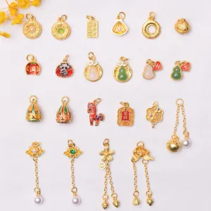 Ancient Gold Copper Pendants For DIY Jewelry Making Chinese Style Fu Gourd Lotus Tassel Charms Women Jewelry Accessories