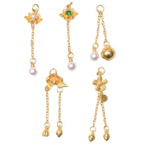 Ancient gold Chinese style charms with lotus and pearl details for DIY jewelry making