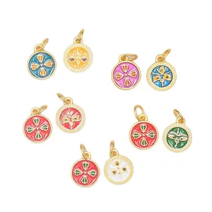 Set of 10 round enamel charms with ethnic patterns for DIY jewelry making and bracelets