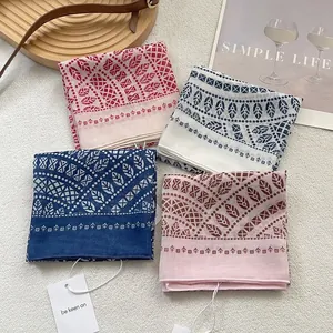 French vintage cotton linen scarves with floral print patterns in four colors