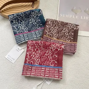 Cashew flower paisley cotton linen square scarves in brown, blue and wine red colors