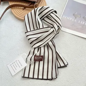 Écharpe longue en coton à rayures verticales pour femmes, châle doux blanc et marron