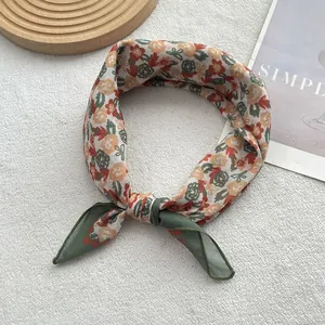 Floral cotton linen neck scarf with vintage fireworks pattern for women accessories