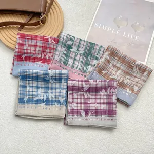 Set of five retro floral plaid cotton scarves for women in various vintage colors