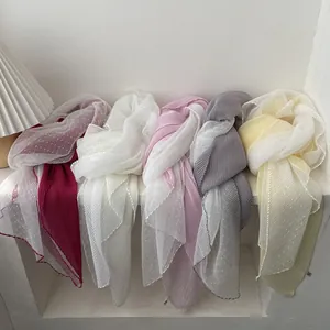 Women's Pleated Scarf Color Block Polka Dot Mesh Stitching Shawl Sunshade Decorative Polyester Scarves Elegant Scarf For Daily Travel Beach