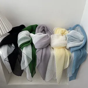 Elegant long gradient sun protection scarf in five colors with pleated mesh detail