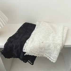 Women's Elegant Lace Floral Embroidery Scarf Hollow Out Crochet Mesh Long Strip Scarf Sweet Forest Style Hair Band