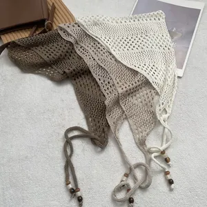 Bohemian crochet triangle headscarf set with beads in earthy tones for summer vacation