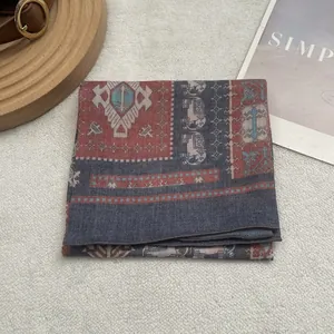 Bohemian ethnic cotton linen headscarf with elephant prints and geometric patterns