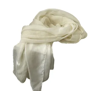 Elegant lightweight white gradient scarf with textured pleats and soft sheer fabric style