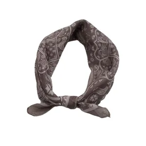 Brown Egyptian paisley print square cotton scarf for women shown tied in a circle