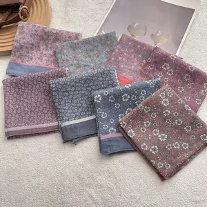 Vintage Floral Cotton Square Scarf For Women Artistic Printed Small Neck Scarf Fashionable Neck Wrap Head Band Accessory
